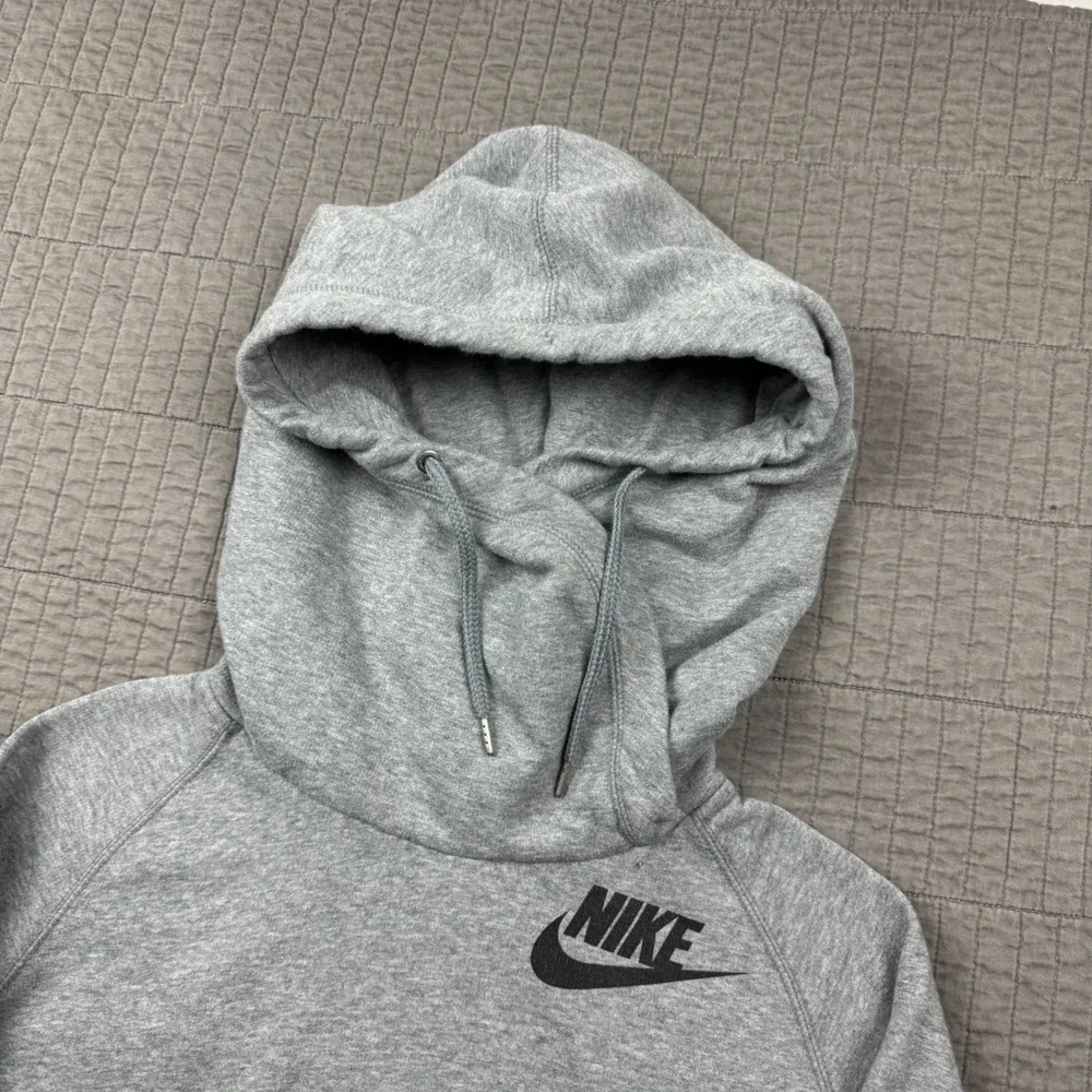 Nike Womens Medium Funnel Neck Hoodie Heather Grey Futura Logo Pullover Casual